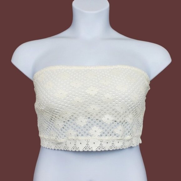 aerie Tops - Aerie Womens Strapless Ivory Floral Lace Crop Top Size XL